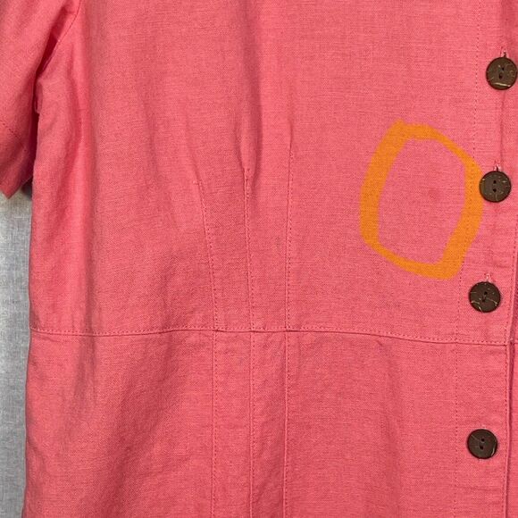 The TOG Shop Midi Shirt Dress Women Size 14P Pink Button Front Linen Blend - Picture 7 of 14